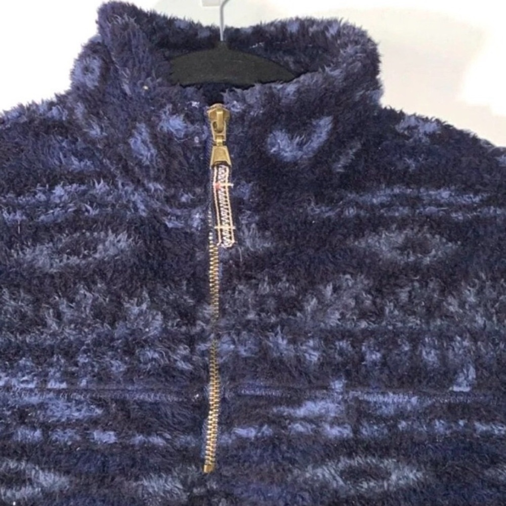 Men's Navy Patterned Zip-Up Sweater - Picture 3 of 9